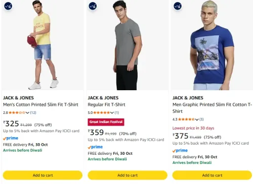 Image of JACK & JONES Men's T-shirt at minimum 70% Discount