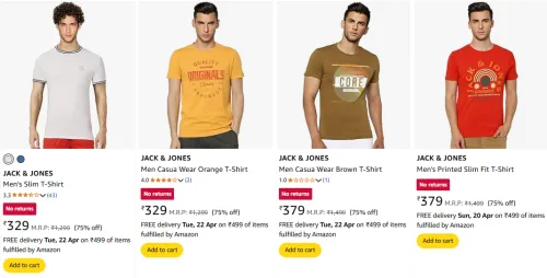 Image of JACK & JONES Men's T-shirts at minimum 75% Off