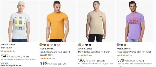 Image of Jack & Jones T-shirts at Minimum 77% Discount