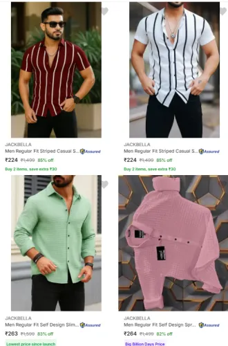 Image of JACKBELLA Men's Shirts at minimum 80% Discount