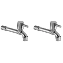 Jagger Turbo Stainless Steel Long Body taps for Bathroom and Kitchen taps with Chrome Finish and Quarter Turn Fitting (Wall Flange and Teflon Tape) Set of (2)