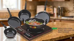 Jainpet Modern Home Chef 5-Piece Set Induction Bottom Non-Stick Coated Cookware Set (Aluminium, Stainless Steel, 5 - Pie