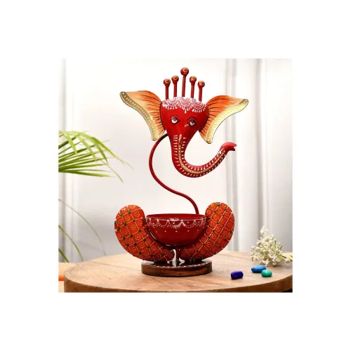 Image of JAIPUR ACE Iron Metal Lord Ganesha Tealight or Candle Holder Stand Idol Showpiece- Perfect for Pooja Room and Table Deco