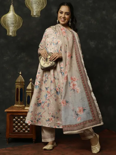 Image of Jaipur Kurti Women Linen Blend Kurta Pant Dupatta Set