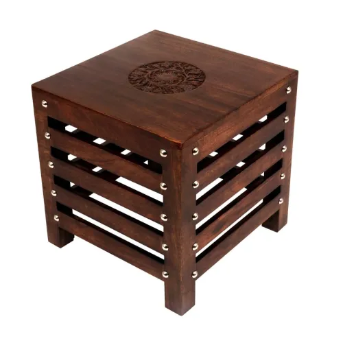Image of JAL HANDICRAFTS Antique-Finished Wooden Square Stool