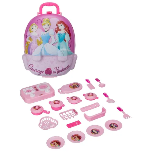 Image of Amazon Brand - Jam & Honey Princess-Themed Kitchen Set in Backpack | Pretend Play Cooking Toy Kit for Kids | Portable, E