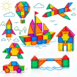 Amazon Brand - Jam & Honey 76 Pieces Magnetic Tiles for Kids | STEM Toy | Magnetic Toys | Great Birthday Gift | Toys for Kids |Educational & Creative Toy