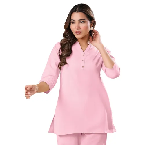 Image of Janasya Women's Light Blue Linen Cotton Top