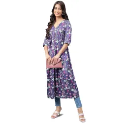 Janasya Womens Navy Blue Kurta