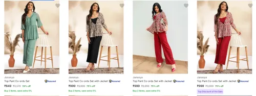 Image of Janasya Women's Co Ords at minimum 70% Discount