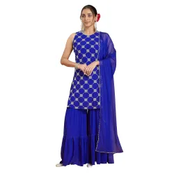 Janasya Womens Royal Blue Georgette Sharara Set