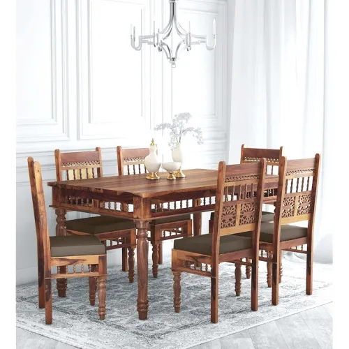 Image of Jangid Handicraft Solid Sheesham Wood Traditional Dining Table 6 Seater 