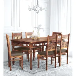 Jangid Handicraft Solid Sheesham Wood Traditional Dining Table 6 Seater | Wooden Six Seater Dinning Table with 6 Chairs for Home | Chairs with Cushion | Dining Room Sets for Restaurants | Br...