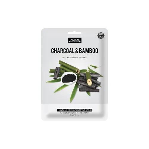 Image of JAQULINE USA Charcoal & Bamboo Sheet Mask | Zero Paraben & Sulphate | Biodegradable | Lightweight | Hydrating | Skin Fir
