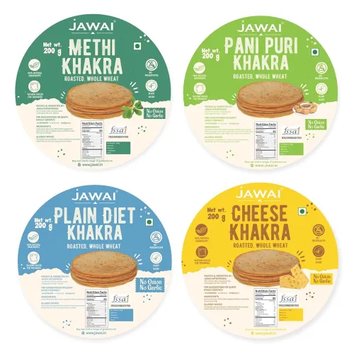 Image of JAWAI ROASTED WHOLE WHEAT KHAKRA COMBO- Plain Diet, Methi, Cheese, Pani Puri Khakhra Plant Based, Ready To Eat Healthy S