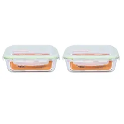 Jaypee Plus Klaro Rectangle 1040ML Glass Storange Container Transparent (Pack of 2)
