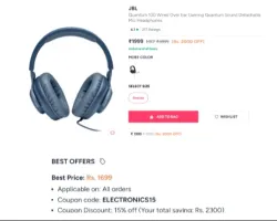 JBL Quantum 100 Wired Over Ear Headphones