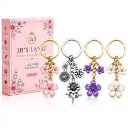 JBS LAND Floral Charm Keychain Vintage Flower Metal Key Ring for Women