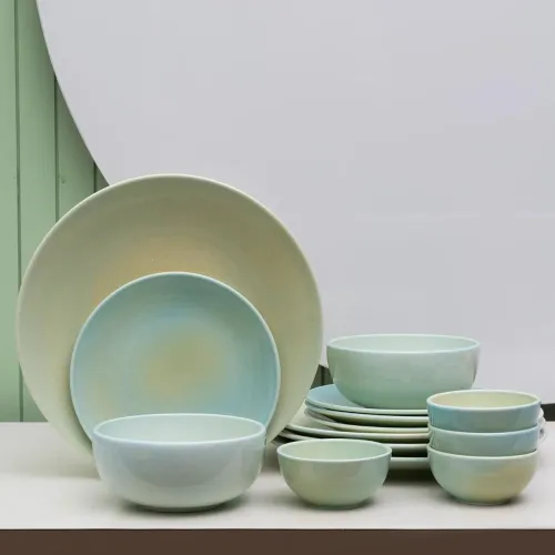 Image of JCPL Fine Porcelain Reactive Forest Green Dinner Set (Set of 14)