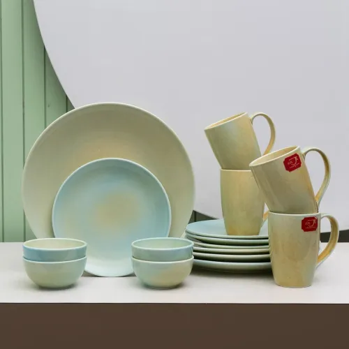 Image of JCPL Reactive Forest Green Dinner Set (Set of 16)