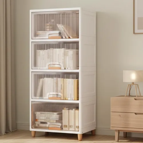 Image of JD FRESH 4 Tier X-Large Cupboard for Storage/Stackable Plastic Storage Cabinet/Foldable Wardrobe for Clothes/Multipurpos