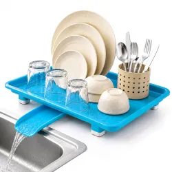 JD FRESH Dish Drainer Tray with Water Drain Spout/BPA-Free Plastic Utensil Drying Tray/Countertop Kitchen Sink Organizer with Anti-Slip Feet/Multipurpose Drying Stand for Kitchen (12 x 17 In...