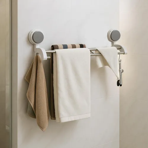 Image of JD FRESH Self Adhesive Towel Hanger, Wall Mounted Bar (White)