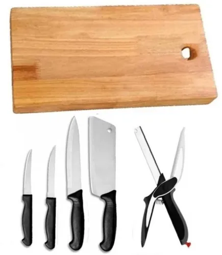 Image of JD ENTERPRISE Kitchen Chopping Cutting Slicing Board with Knife set and knife cutting board Wooden Cutting Board  (Multi