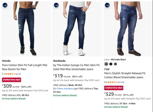 Image of KOTTY Men's Straight Jeans at minimum 90% Discount