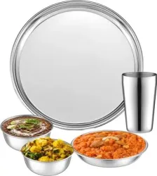 Jensons Stainless Steel Dinner Set 5 Pcs | 1 Dinner Plate, 3 Bowls & 1 Tumbler