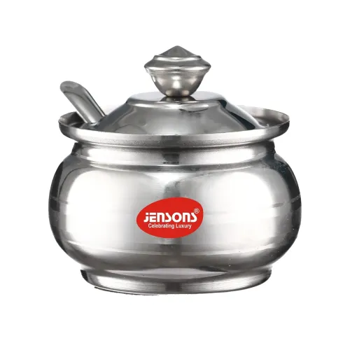 Image of JENSONS Stainless Steel Ghee Pot With Lid And Spoon | 250 ml | Oil And Ghee Container | Small Storage Jar | Rust Resista
