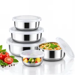 JENSONS Stainless Steel Storage Bowls with Lids 5 Pieces 200 ml to 1150 ml 