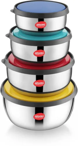 Image of Jensons Steel Cookie Jar - 1375 ml, 1000 ml, 625 ml, 375 ml (Pack of 4, Silver)