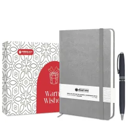 Jhingalala A5 Leather Cover Hardbound Undated Journal Notebook with Pen Combo Gift | 80 GSM Premium Non-Bleeding Paper | Diary with Pen | Ideal Corporate, Diwali & New Year Gift (Grey)
