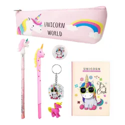 Jiada Unicorn Gift Pack of 7 in 1 for Girls - Pouch, Notebook, Gel Pen