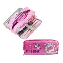 Jiada Unicorn Print Large Capacity Pencil Case 3 Compartment Pouch Pen Utility