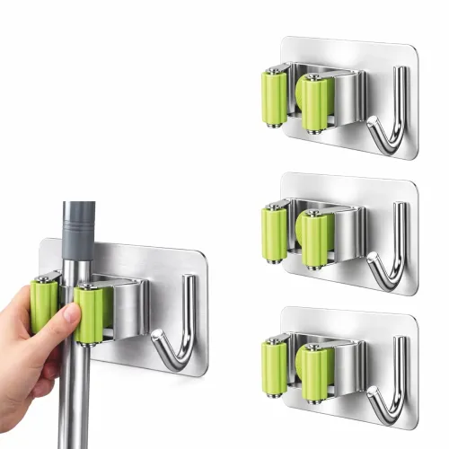 Image of JIALTO 1 Pcs Adhesive Mop Holder and Broom Holder Wall Mounted Stainless Steel