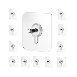 JIALTO 10 Pcs Stainless Steel, PVC, ABS Nail Free Seamless Adhesive Non-Trace No Drilling Installation Hanging, Waterproof Screws Wall Hook (Transparent)