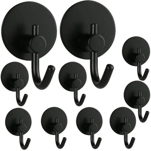 Image of JIALTO 10 pcs Self-Adhesive Stainless Steel Hooks: Heavy-Duty Wall Hanging Solution for Bathroom & Kitchen - Waterproof,