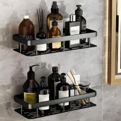 JIALTO 2 Pcs Self Adhesive Wall Shelf | No Drill Wall Mounted Storage Rack | Aluminum Shelf Organizer for Bathroom Acces