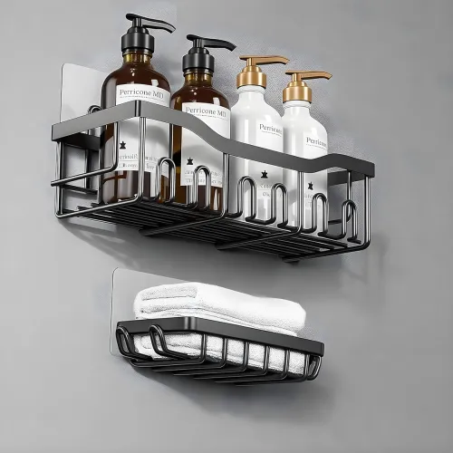 Image of Jialto 2-in-1 Wall Mount Bathroom Organizer Set Black