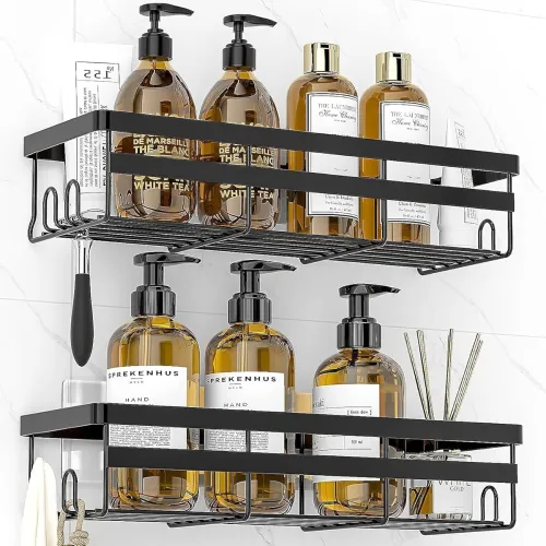 Image of JIALTO 2pcs Aluminium Self-Adhesive Bathroom Shelf Set