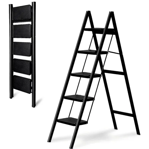 Image of JIALTO 5 Step Metal Ladder for Home, Foldable Lightweight Stepping Stool