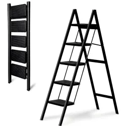 JIALTO 5 Step Metal Ladder for Home, Foldable Lightweight Stepping Stool