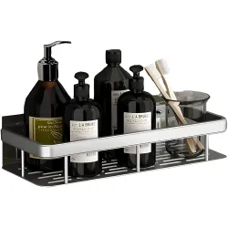 JIALTO Aluminium Bathroom Shelf for Wall, Self Adhesive Multipurpose Wall Mounted Organizer, No Drill Bathroom Storage Rack, Silver (1 Pc)