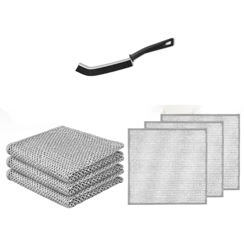 Image of JIALTO Microfiber Pack of 3 Non Scratch Dish Wash Cloth with 1 Cleaning Brush
