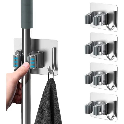 Image of JIALTO 4 Pcs Adhesive Mop Holder and Broom Holder