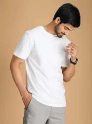 JIGRI BUDDY Men Solid Round Neck Polyester White T-Shirt