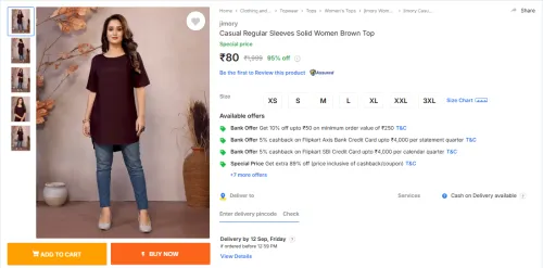 Image of jimory Casual Regular Women Brown Top