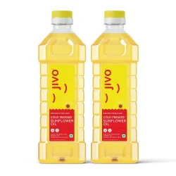 Jivo Cold Pressed Chemical Free Sunflower Oil 1 Litre | Ideal for Roasting, Frying, Baking All Types of Cuisines | Healthy Cooking Oil for Daily Use | Pack of 2 Litres